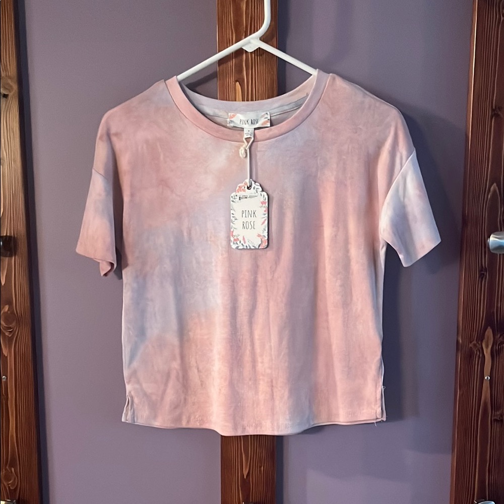 🆕 Pink Rose Pastel Tie Dye crop tee